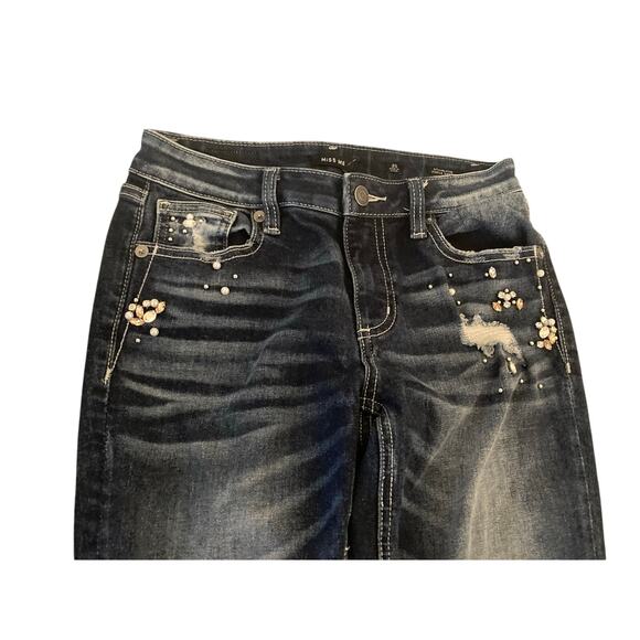 Miss Me Standard Ankle Skinny Size 25 Inseam 24 Distressed Embroiled Beeds - Picture 7 of 11